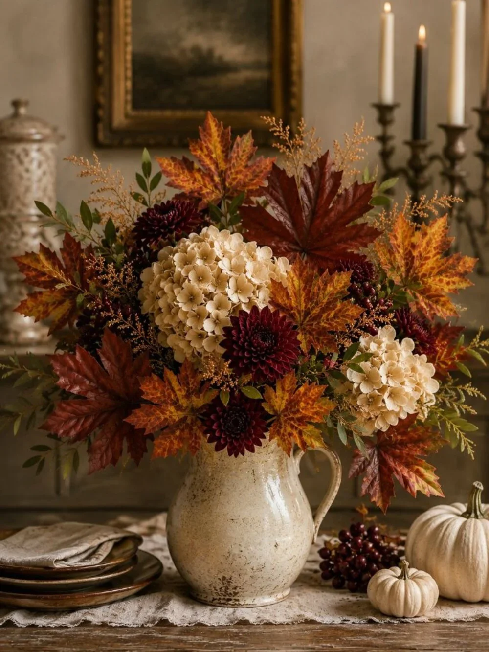 16 Artificial Fall Maple Leaves, Golden Yellow Burnt Orange Burgundy Red, Thanks